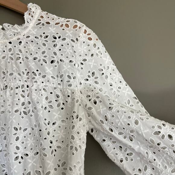 Veronica Beard Emmalyn Eyelet Blouse White Sz 8 Lace Ruffles Flare Sleeves Chic - Picture 10 of 16